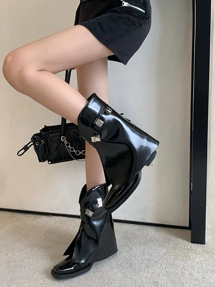 Sleek Square-Toe Leather Boots