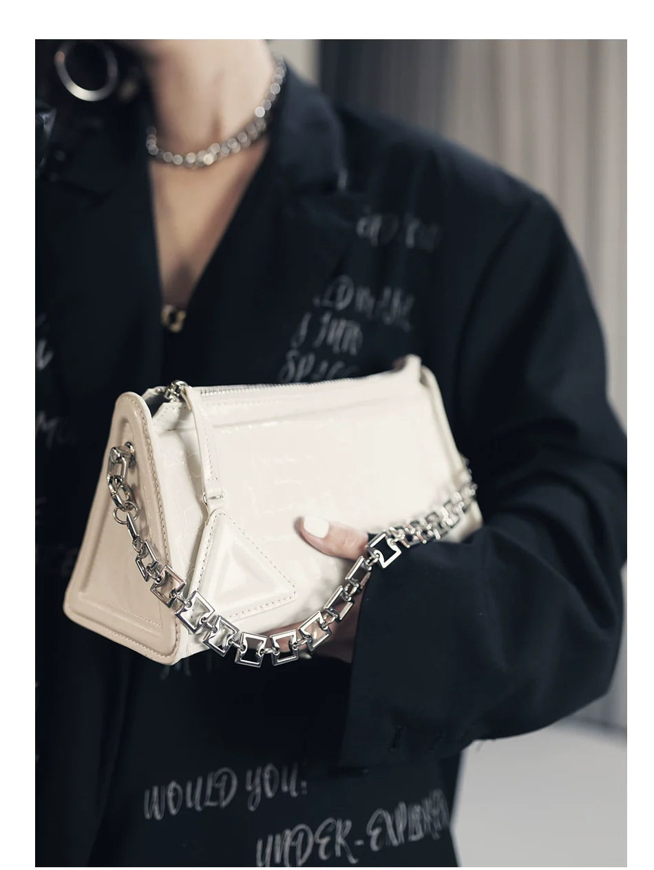 Genuine Leather Chain Crossbody Bag