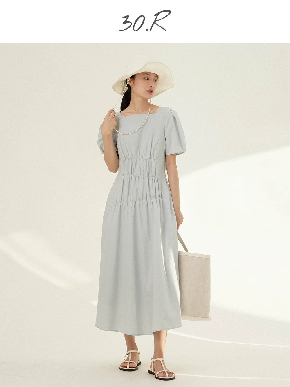 Cotton Pleated Midi Dress