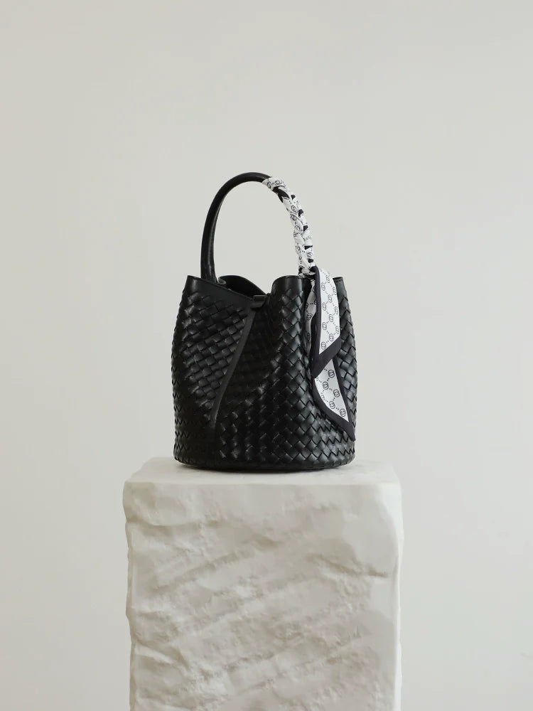 Woven Leather Bucket Bag