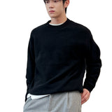 Men's Autumn and Winter Textured Round Neck Solid Color Wool Sweater for Simple, Quality Comfort