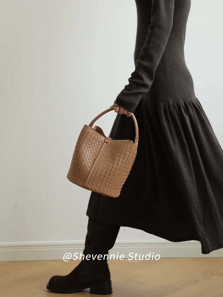 Woven Leather Bucket Bag