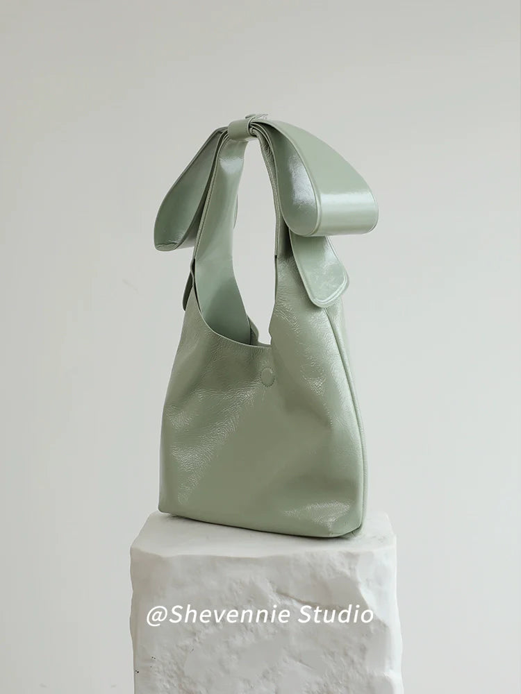 Bow Accent Leather Tote