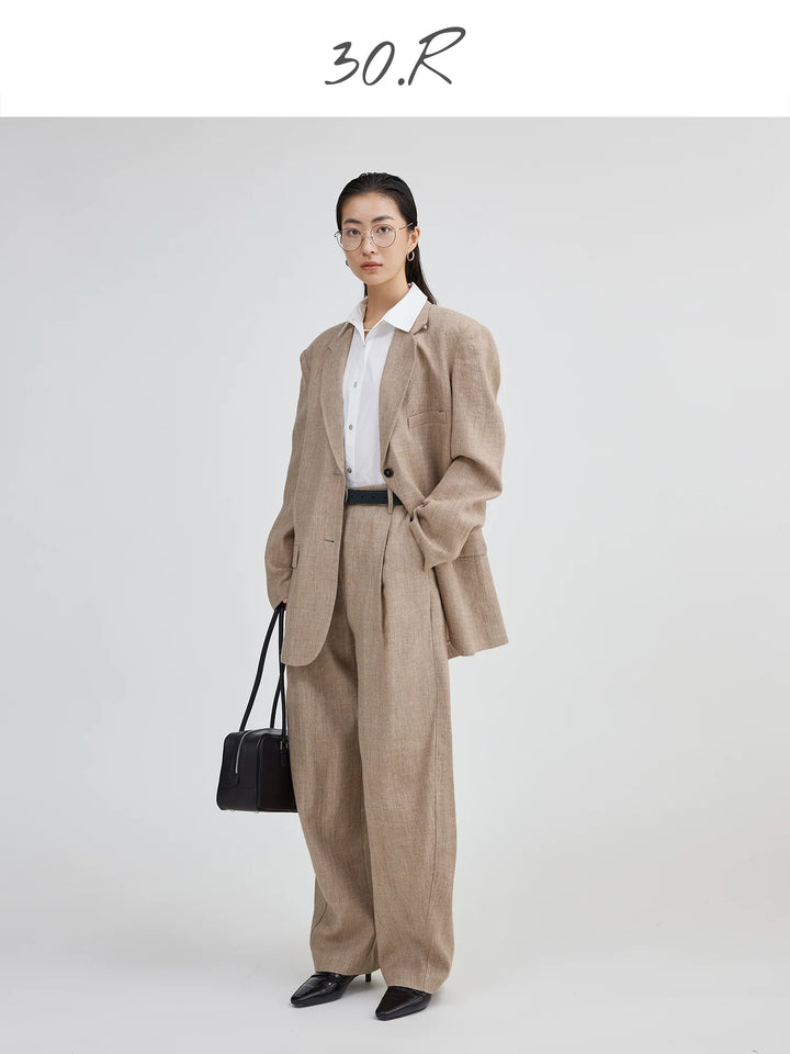 Wool Linen Wide Leg Trousers