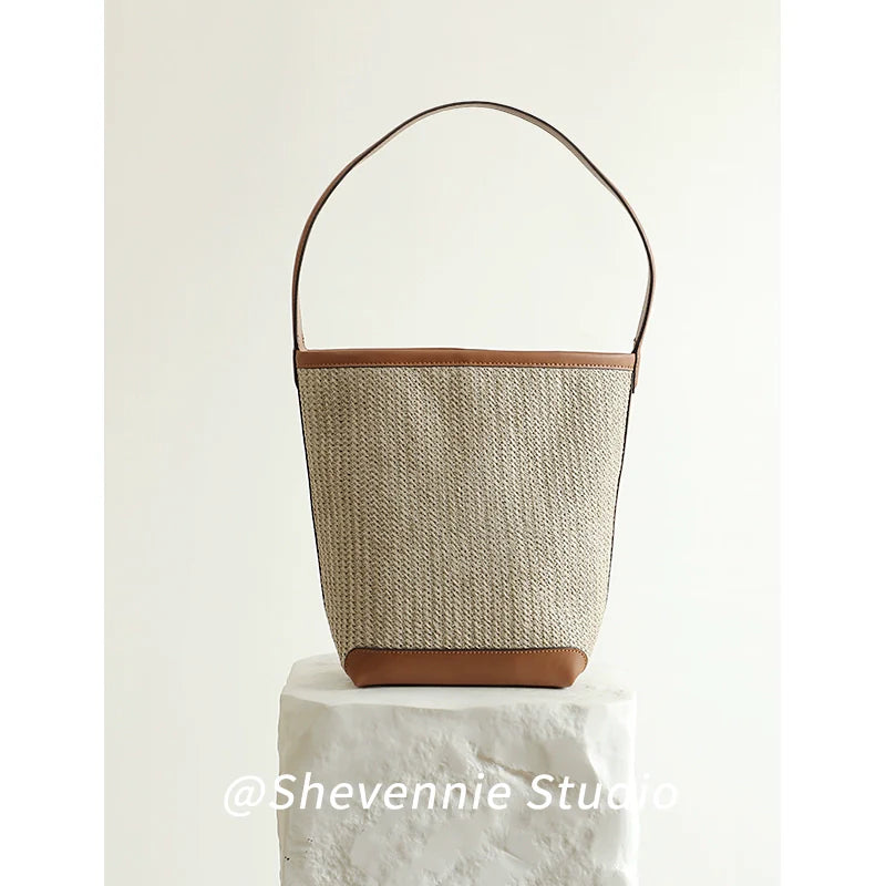 Woven Leather Bucket Bag