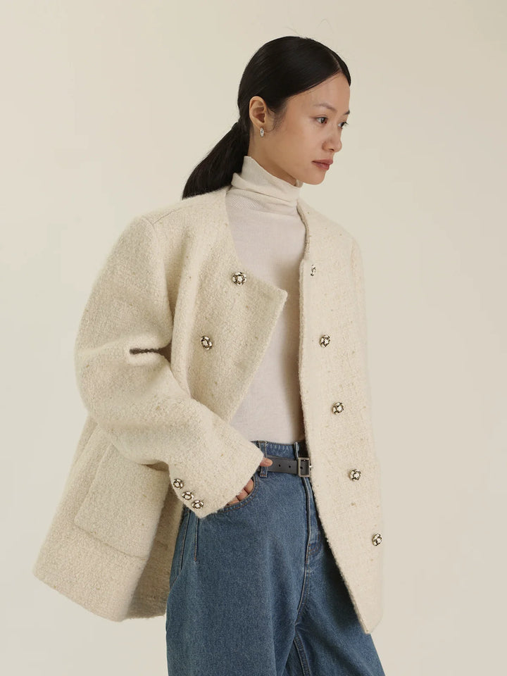 Natural Wool Double-Breasted Jacket