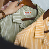 Japanese Retro Striped Shirt Vintage Style Long-sleeved Cuban Collar