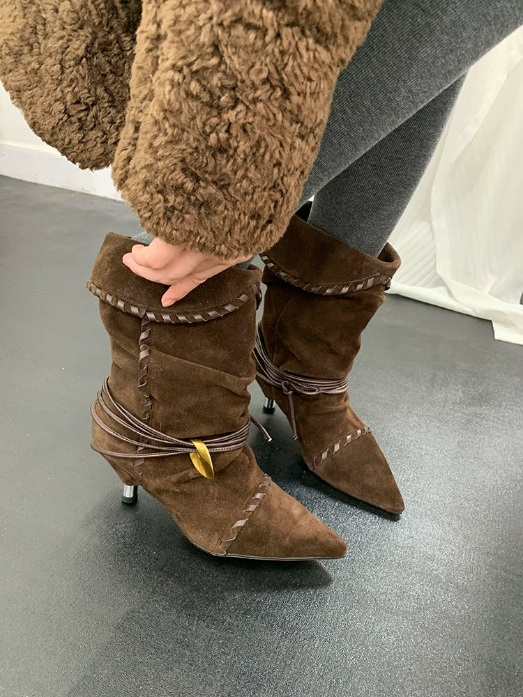 Maroon Suede Stiletto Boots