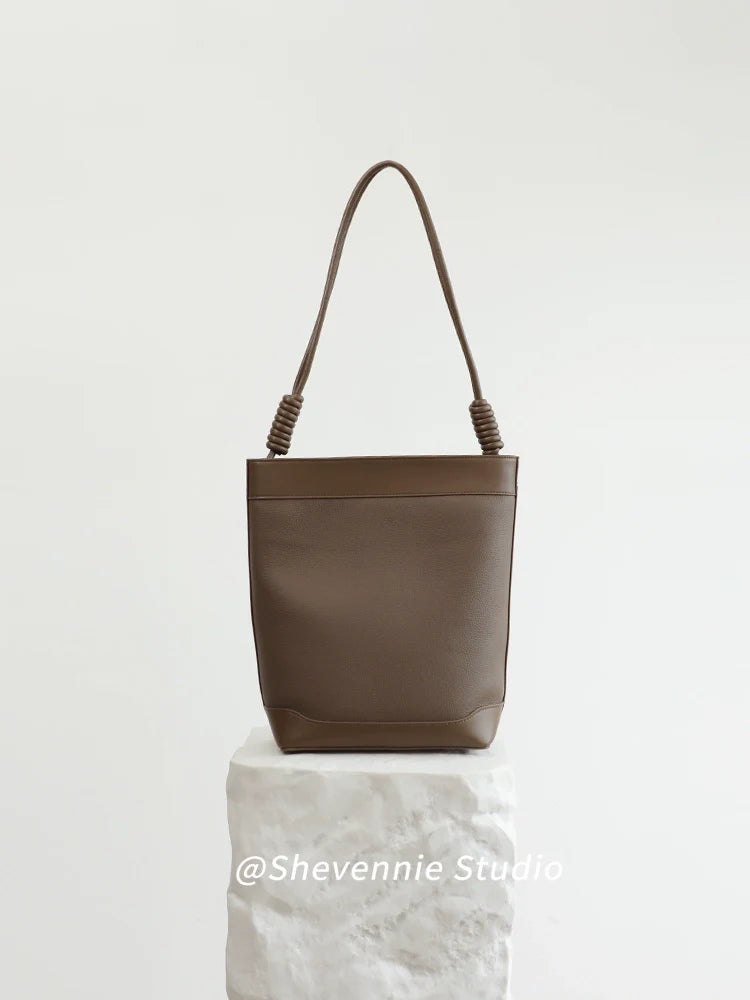 Genuine Leather Bucket Shoulder Bag