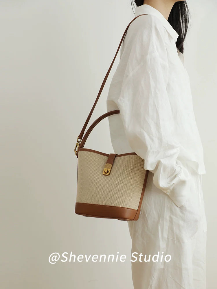 Canvas Leather Bucket Bag