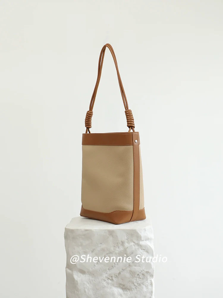 Genuine Leather Bucket Shoulder Bag