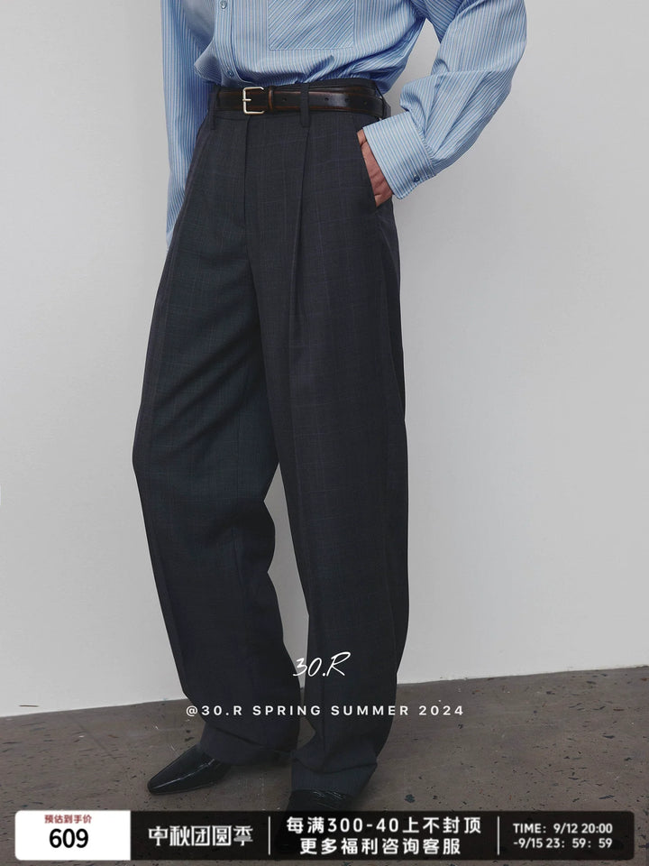 Wool Plaid Tapered Trousers