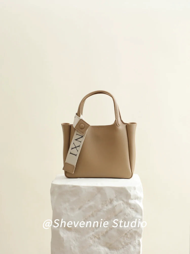 Khaki Leather Bucket Bag