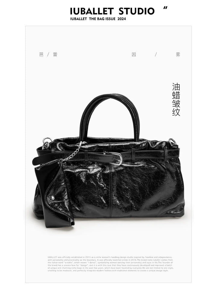 Fog Pleated Leather Tote