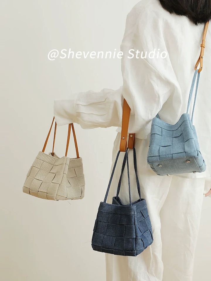 Soft-weave Canvas & Leather Bucket Bag