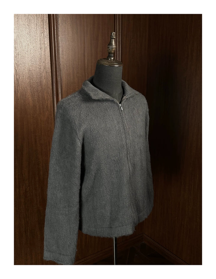 Mohair Zip-Up Sweater