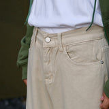 Self-Made Spring Light Khaki Loose Straight Jeans - Unisex Casual Pants