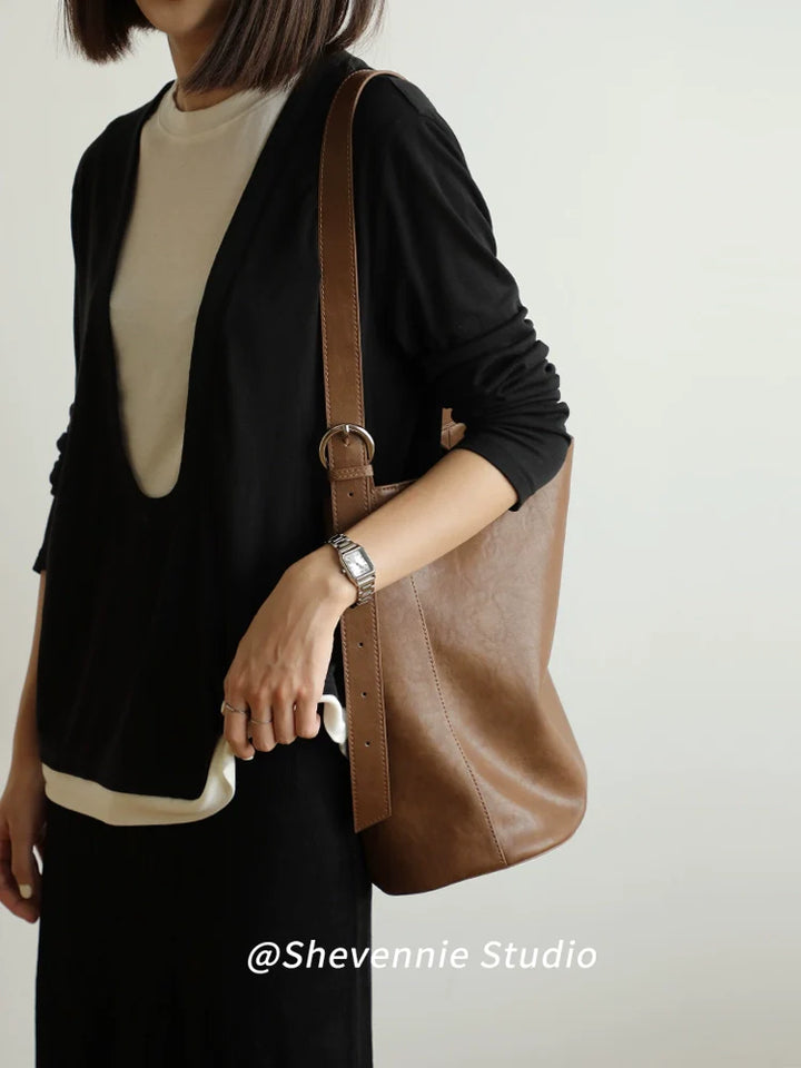 Autumn Leather Bucket Tote