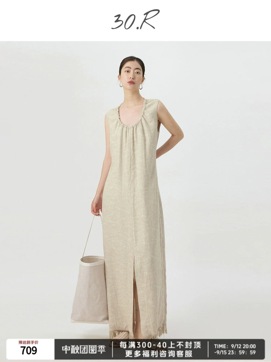 Linen Jacquard Midi Dress