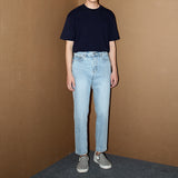 Men's Slim Light Blue Cropped Jeans Autumn Korean Style
