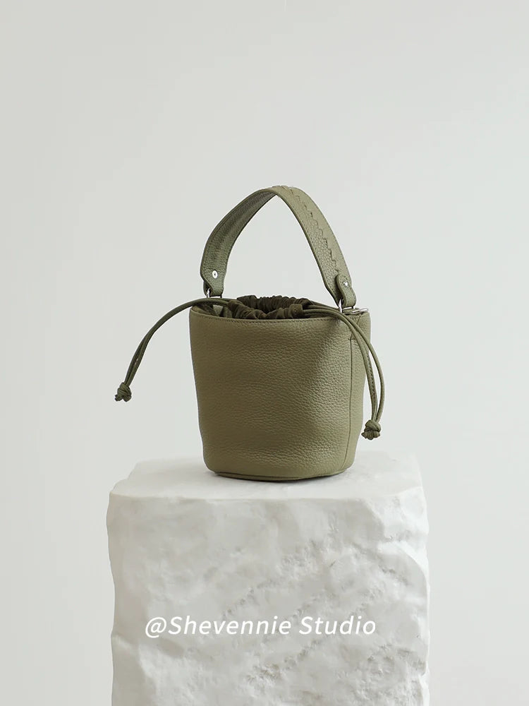 Leather Drawstring Bucket Bag