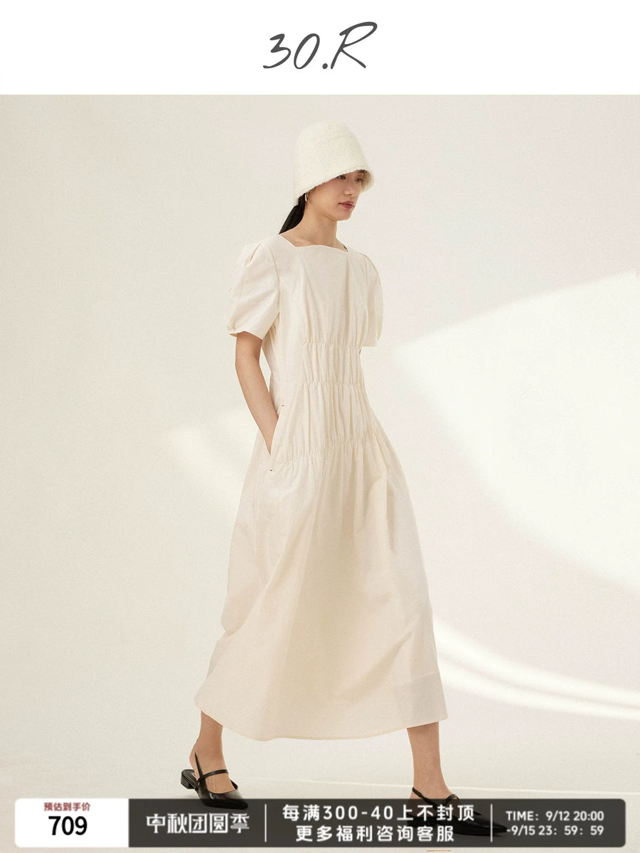 Cotton Pleated Midi Dress