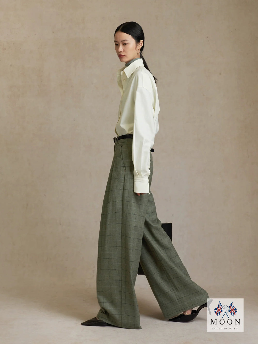 Wool Plaid Wide-Leg Trousers