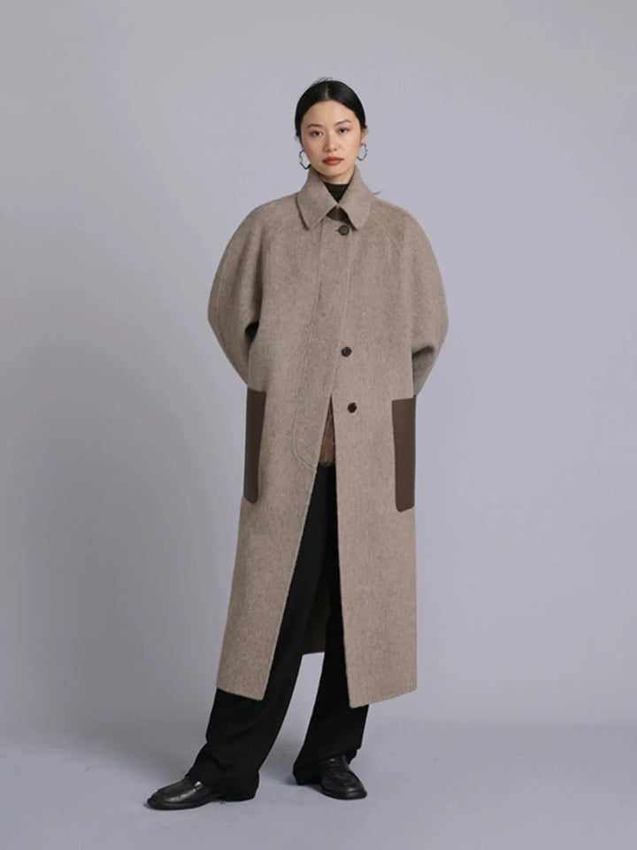 Lambskin Spliced Woolen Coat