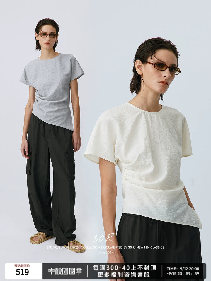 Silk Pleat Sleeve Tee