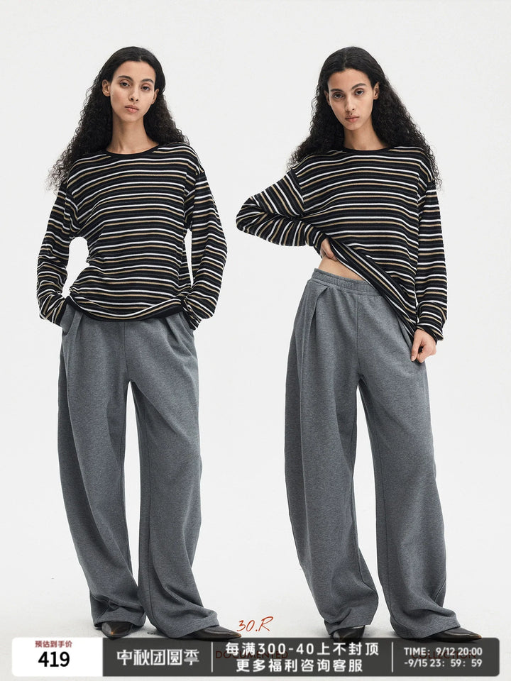 Gray Elastic Pleated Trousers