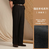 Men's Lightweight Comfortable Breathable Wool Striped High-Waisted Vintage Double-Pleat Hollywood Trousers