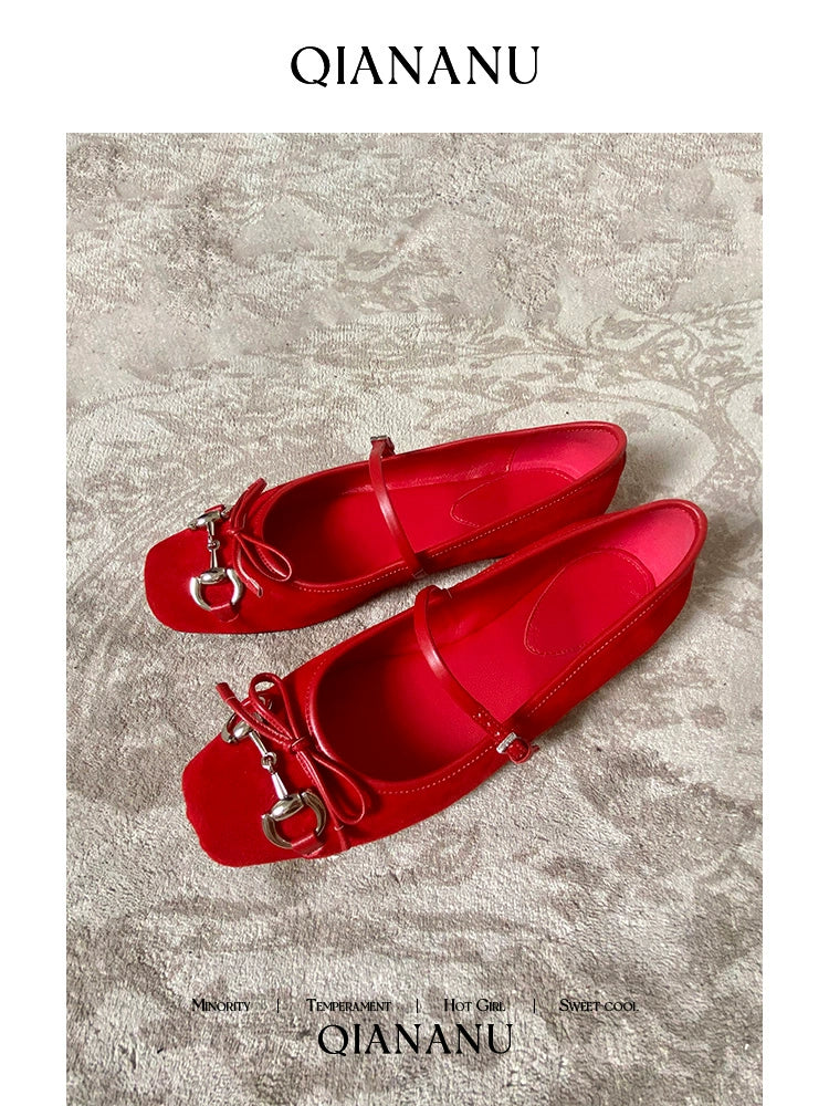 Square Toe Leather Ballet Flats