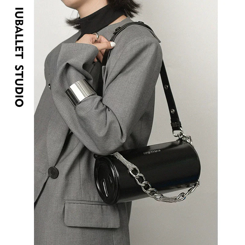 Leather Tubular Shoulder Bag