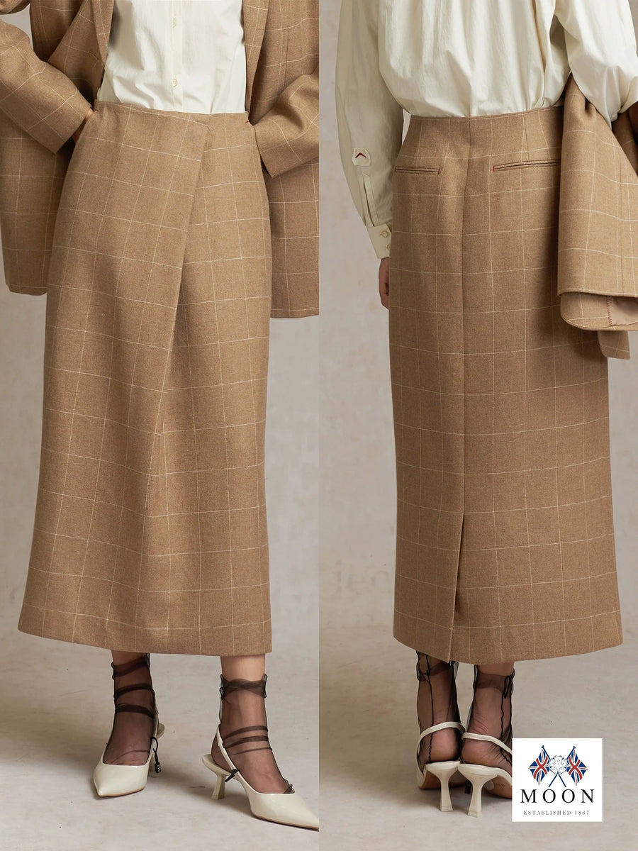 Wool Check Pleated Skirt