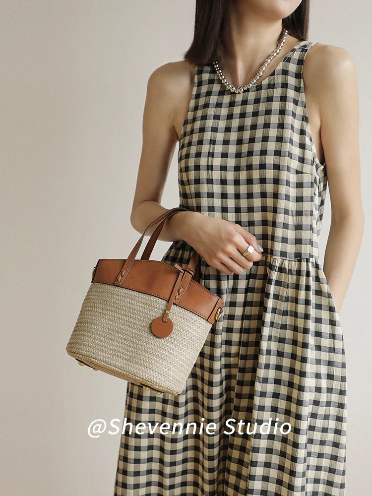 Woven Leather Bucket Bag