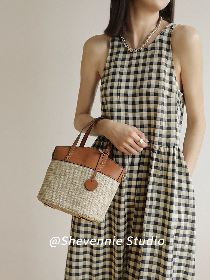 Woven Leather Bucket Bag