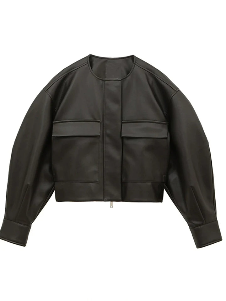 Black Leather Crew Jacket