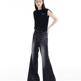 Unisex Retro Micro-Flared Jeans - Washed Black