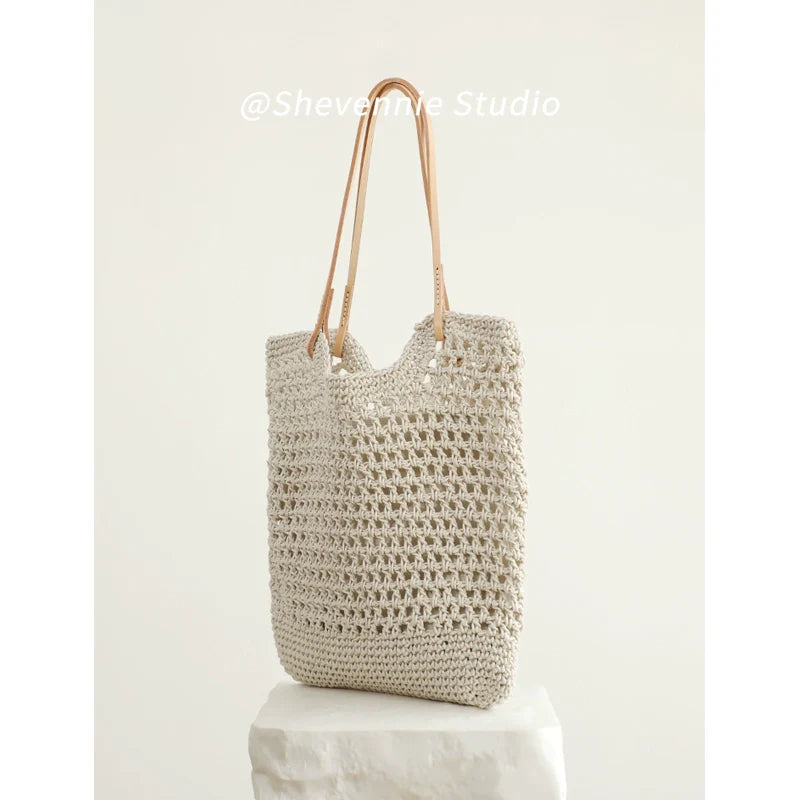 Genuine Leather Woven Shoulder Tote