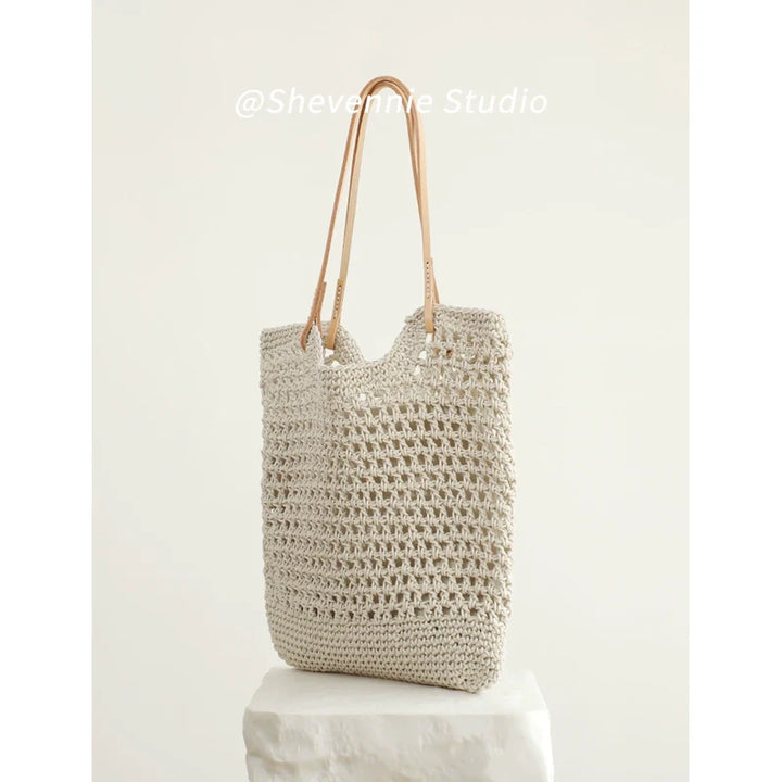 Genuine Leather Woven Shoulder Tote