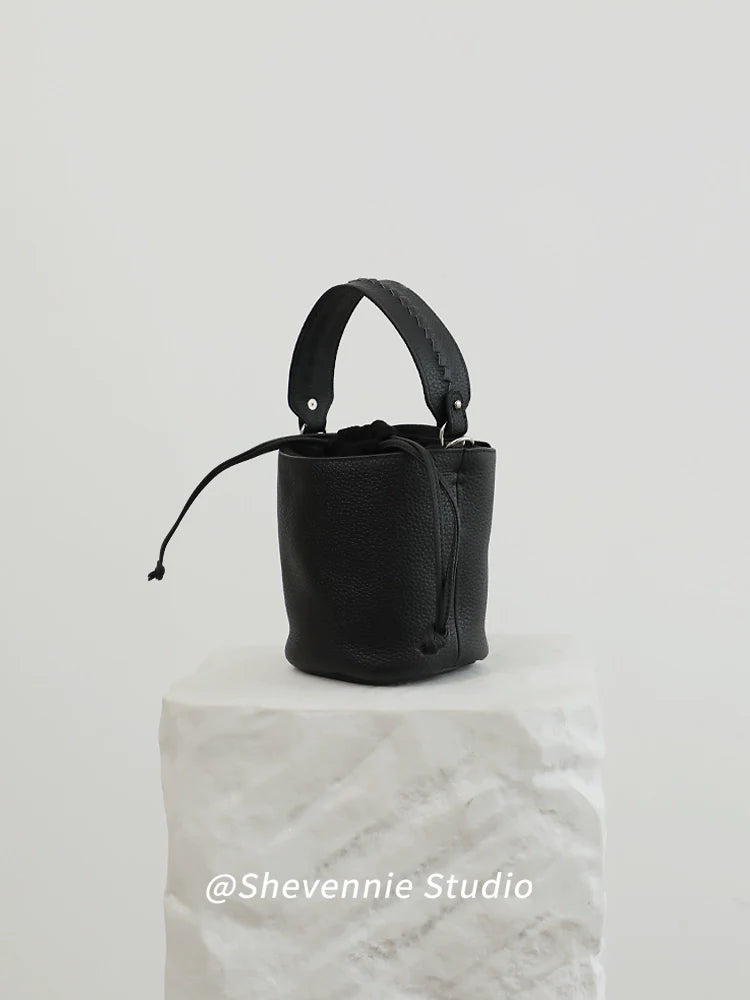 Leather Drawstring Bucket Bag