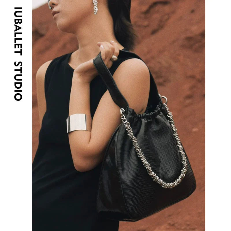 Leather Chain Bucket Bag