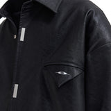 Reflective Square Buckle Leather Shirt Autumn/Winter Casual All-Match