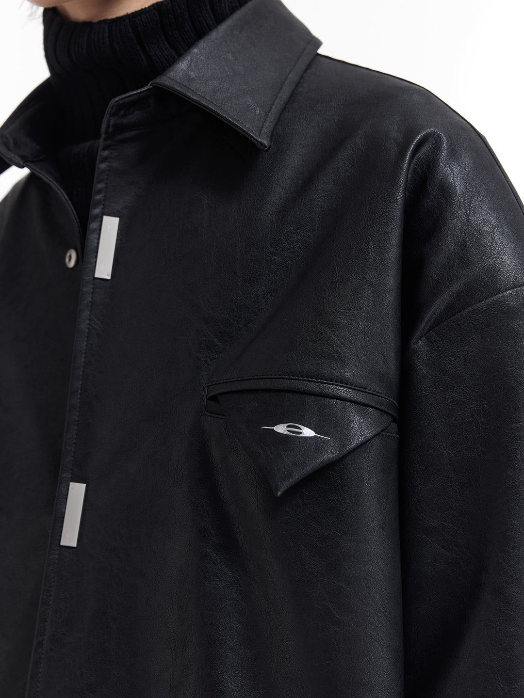 Reflective Buckle Leather Shirt