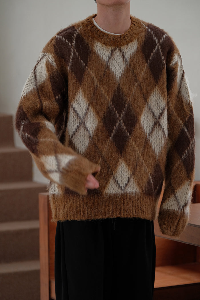 Rhombus Wool Sweater Coat