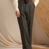 Men's High-Twist Pure Wool Lightweight Hollywood Trousers - Vintage Double-Pleat Striped Casual Pants