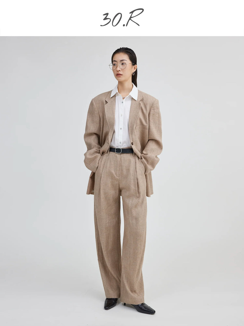 Wool Linen Wide Leg Trousers