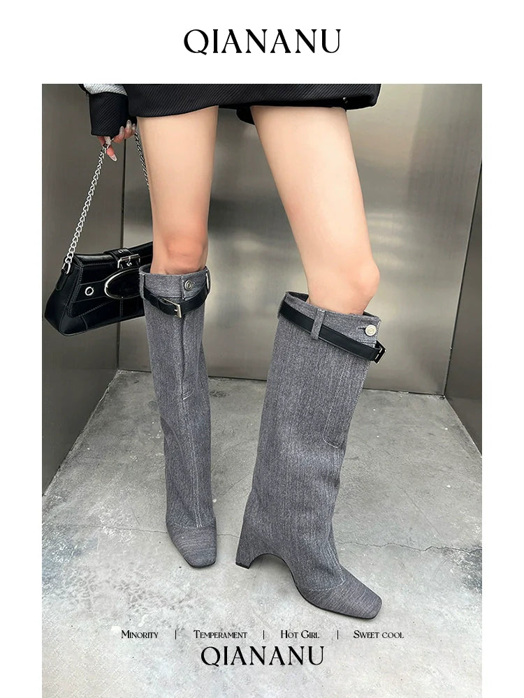 Denim Shearling Boots