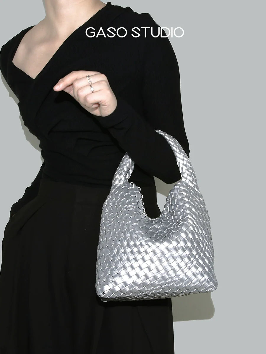 Silver Woven Mini Tote