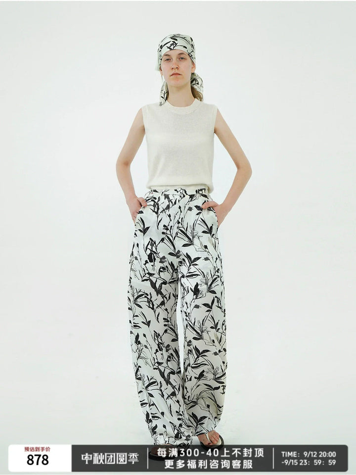 Silk Chiffon Straight-Leg Trousers